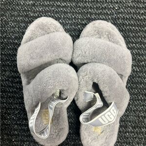UGG Gray Fluffy Slippers